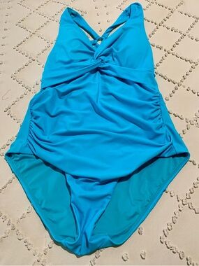 Calvin Klein Bright Turquoise One-Piece Swimsuit with Twist Front